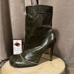 Vivienne Westwood Olive Green Animal Toe Leather Boots
